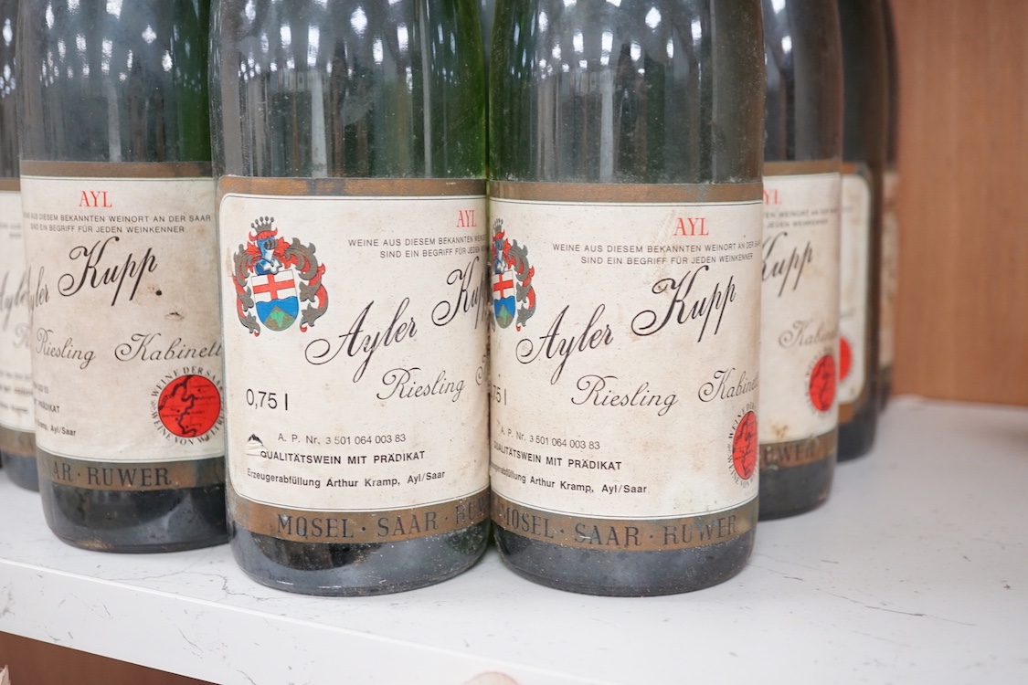 Sixteen bottles of Ayler Kupp Riesling Kabinett 1982, five bottles of Charles-Brintet Bourgogne Chardonnay 1985 and two bottles Bott Freres Tokay d’Alsace 1989 (24)